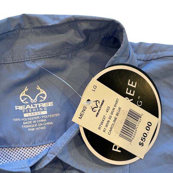 Realtree Fishing Guide Shirt Mens Sz Large Blue Short Sleeve Vented Lightweight - Picture 4 of 7